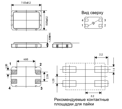 Габаритные размеры и расположение выводов KX-13