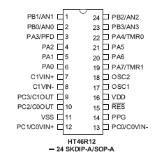 Расположение выводов HT46R12