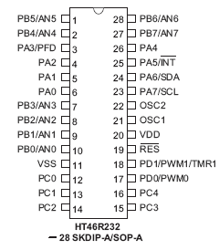 Расположение выводов HT46R232
