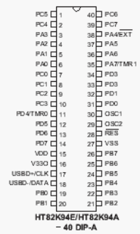 Расположение выводов HT82K94E, HT82K94A