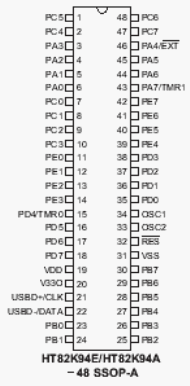 Расположение выводов HT82K94E, HT82K94A