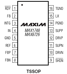 Расположение выводов MAX1748, MAX8726