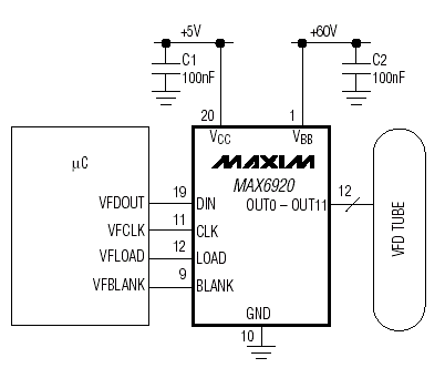 Типовая схема включения MAX6920