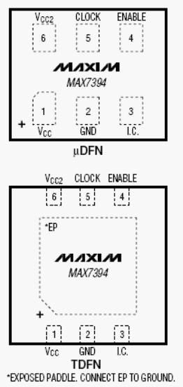 Расположение выводов MAX7393, MAX7394