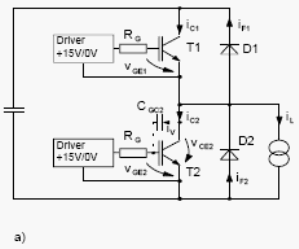 Перекрывающий ток в IGBT плече моста при включении из-за обратной связи dvCE/dt T2