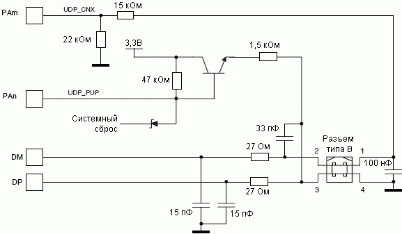 Электрическая схема подключения периферийного модуля USB-устройства
