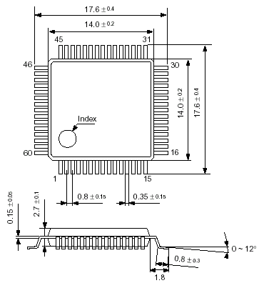 sed1335 Размеры корпуса QFP6