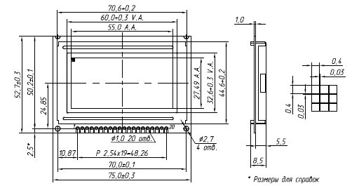 Габаритные размеры модуля MT12864J