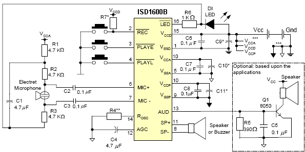 Типовая схема включения ISD1600B
