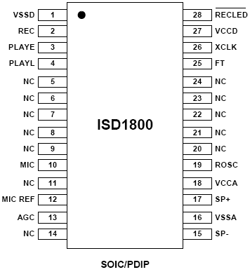 Расположение выводов ISD1800